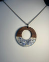 Wood & Resin Open Circle Blue Sparkle Confetti Necklace