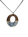 Wood & Resin Open Circle Blue Sparkle Confetti Necklace