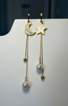 Moon & Star Pearl Drop Earrings